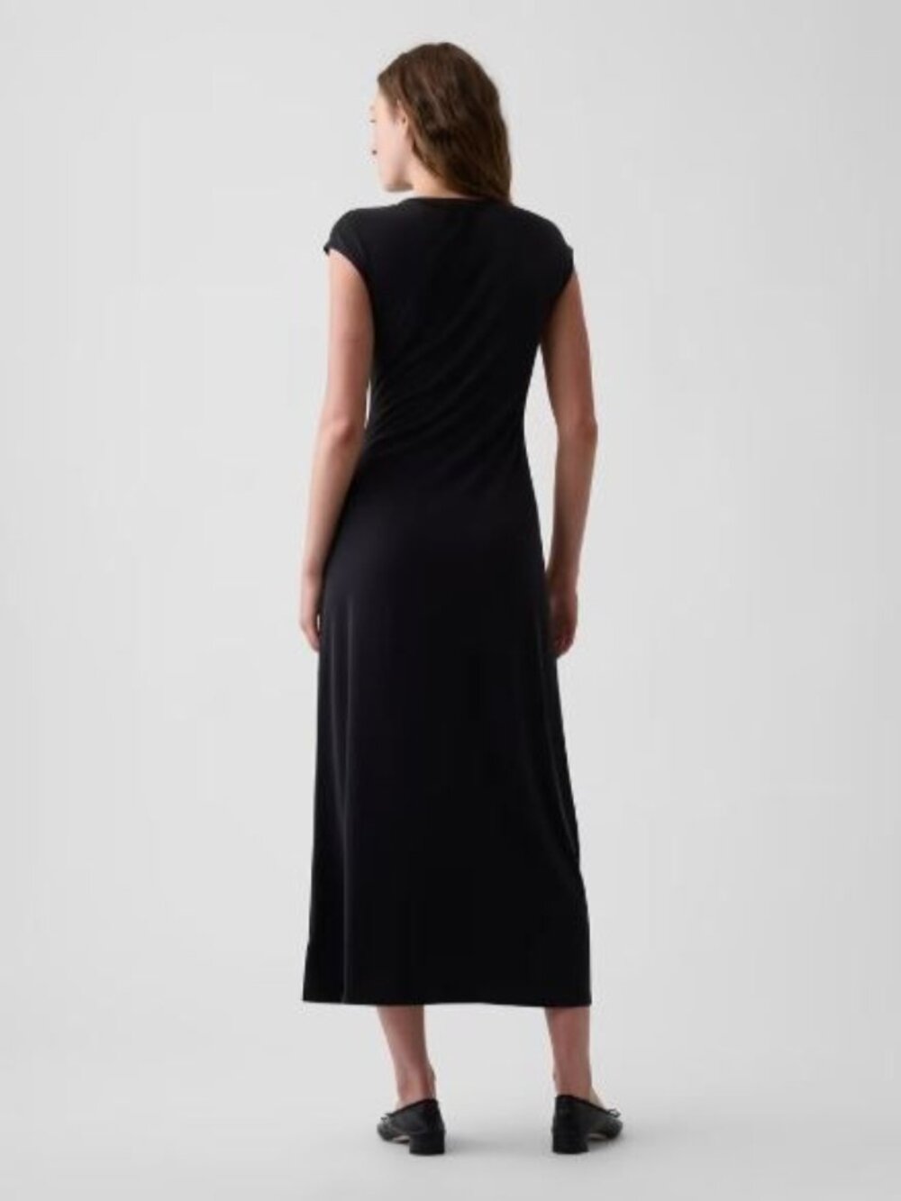 Gap Maxi Dress Size XS Black Cap Sleeve V-Neck Straight Hem - Picture 2 of 12